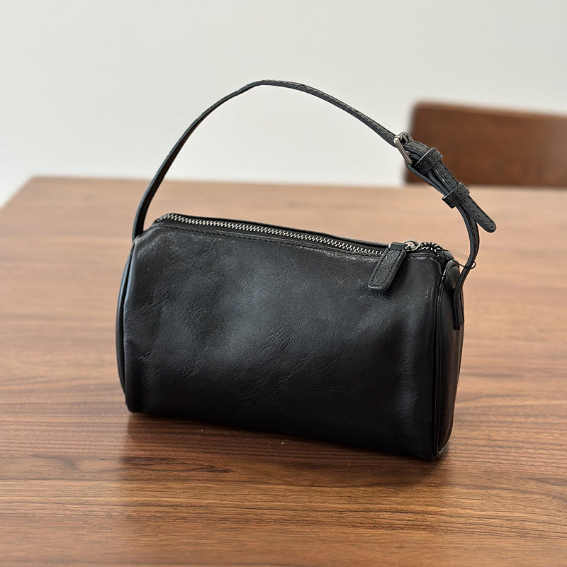 Genuine Vegetable-Tanned Top Layer Cowhide Mini Square Bag for Women, New Spring Crossbody Top Handle Purse, Pencil Case Style Small Handbag for Ladies