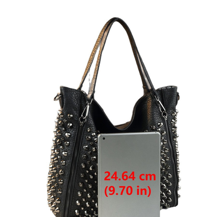 Studded Skull Bucket Tote Bag for Women Halloween Gothic Design Large Capacity Shoulder Handbag with Edgy Stud Hardware Accent