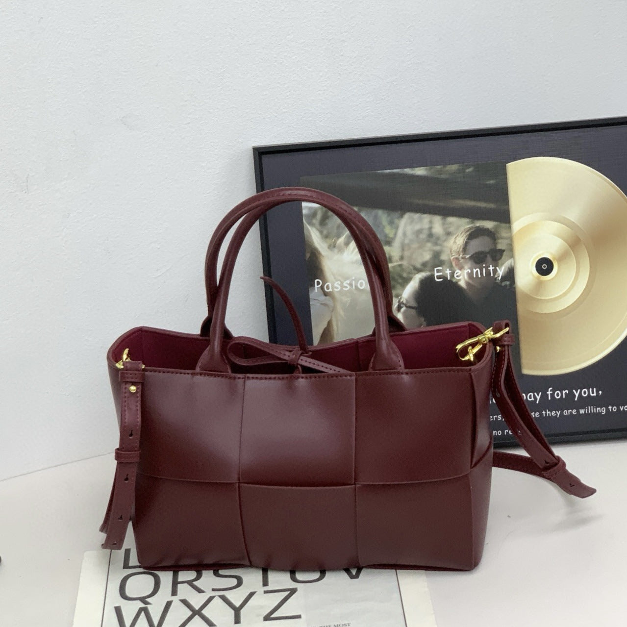 28CM Genuine Leather Woven Tote Bag for Women, Cowhide Handbag with Top Handles, Versatile Shoulder Crossbody Purse for Work Commute