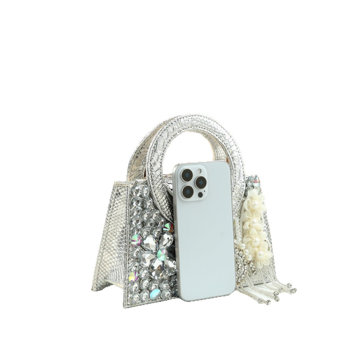 Rhinestone Butterfly Pearl Evening Bag for Women Banquet Shoulder Handbag, Premium Sparkly Purse with Exquisite Embellished Design