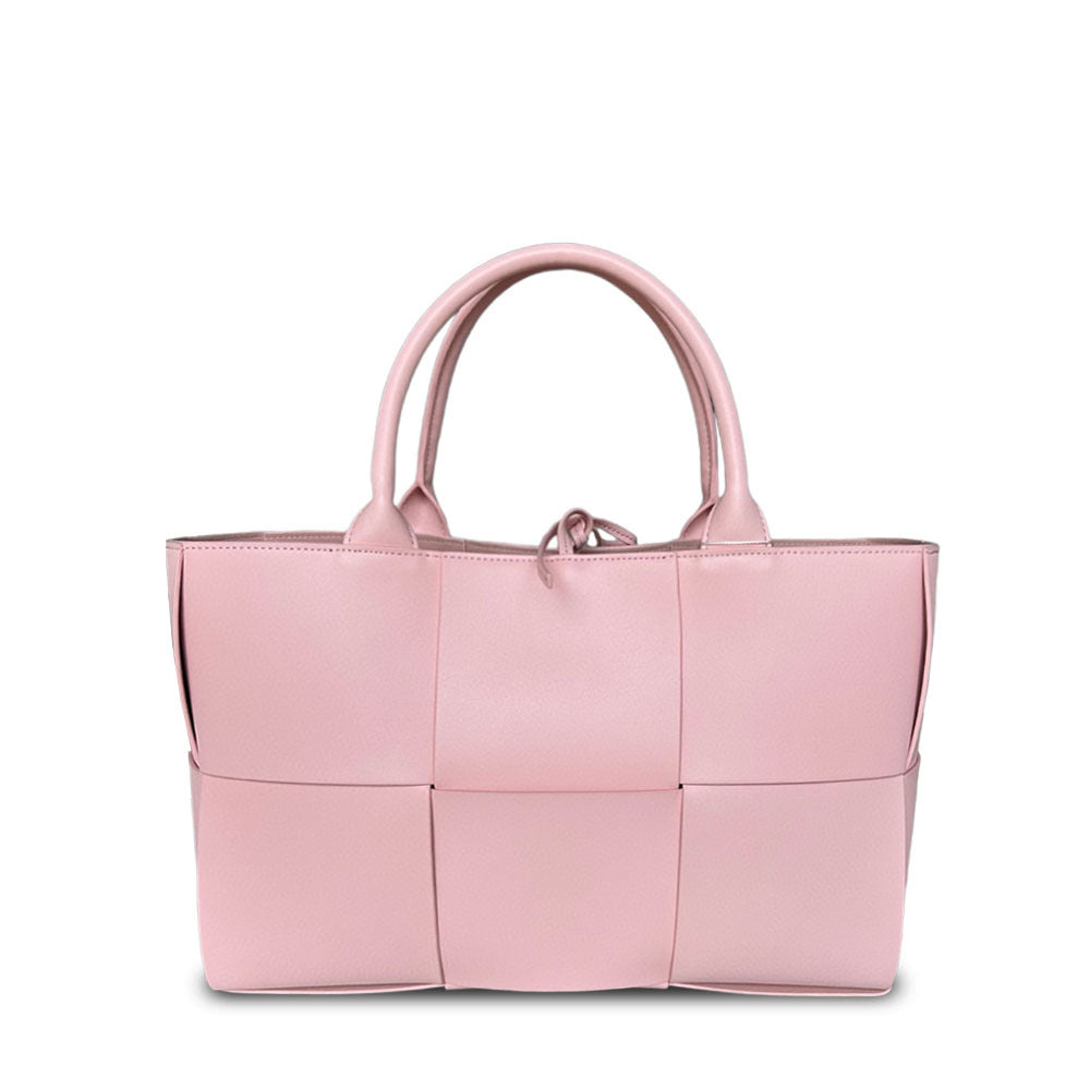 Extra-Large Genuine Leather Woven Tote, Trendy Six-Grid Underarm Bag, Commuter Shoulder & Crossbody Bag for Women