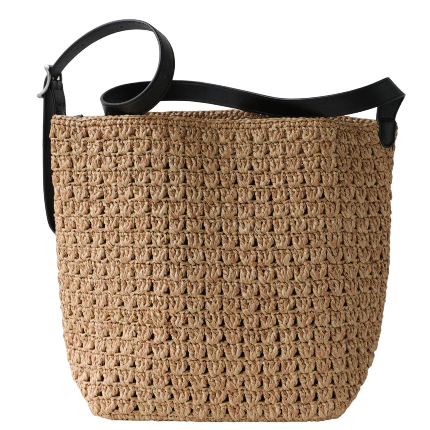 Straw and Cowhide Woven Bucket Bag for Women Large Capacity Shoulder Crossbody Handbag, Casual Versatile Purse with Natural Boho Texture