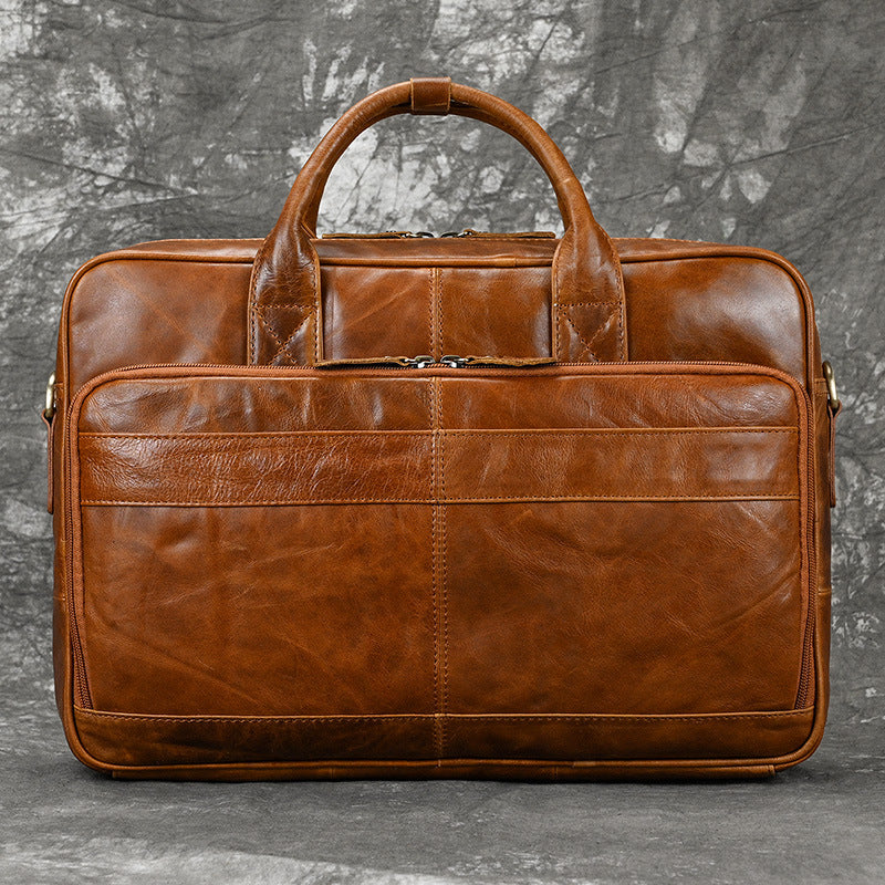 Genuine Top Layer Cowhide Business Briefcase for Men, Top Handle Shoulder Crossbody Laptop Bag, Outdoor Work Commute Bag 3319 for Gentlemen