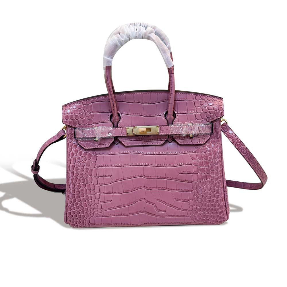 Premium Croc-Embossed Birkin-Inspired Tote Bag for Women, Genuine Leather with Spacious Large Capacity, Versatile Top-Handle Handbag for Everyday Elegance