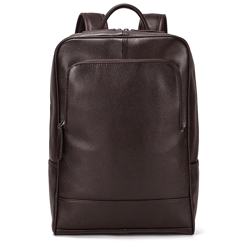 Black Genuine Leather 15-Inch Laptop Backpack, Commute School Travel Daypack, Premium Cowhide Computer Bag for Men
