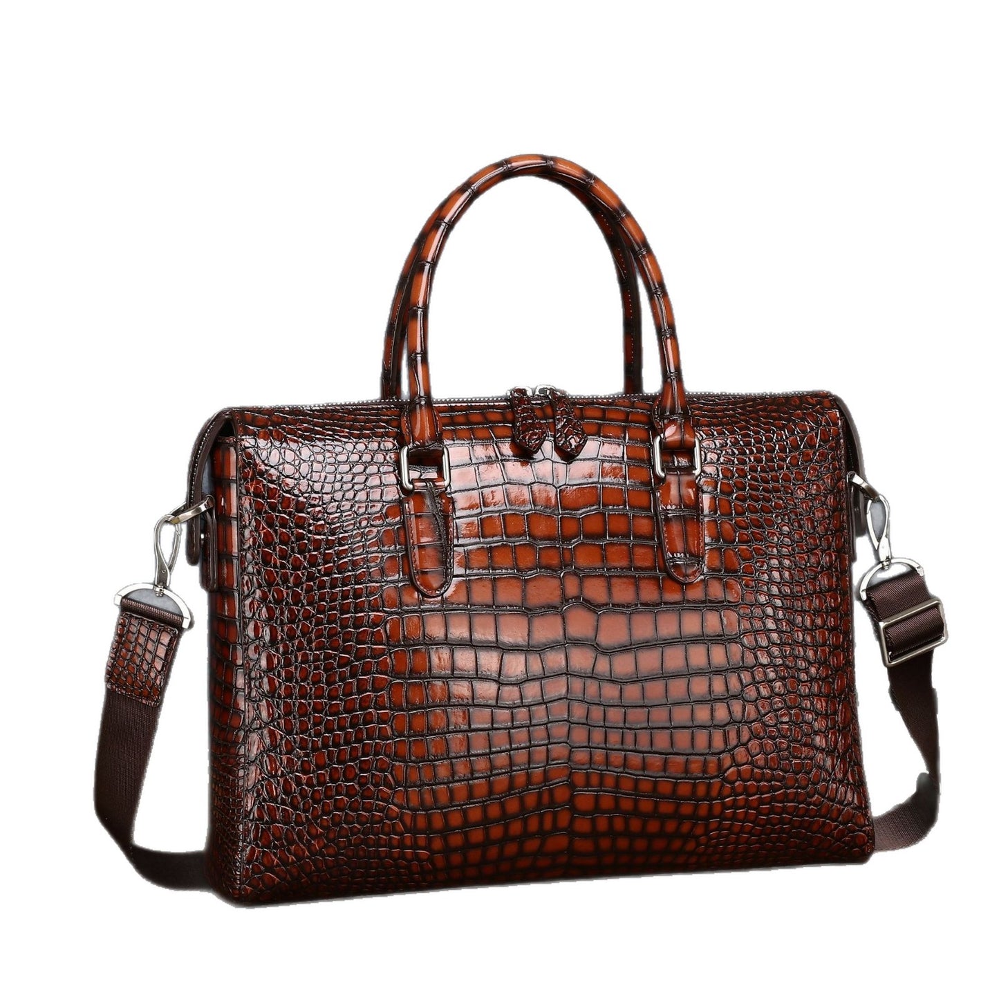New Arrival Distressed Croc-Effect Men's Business Bag, A Waterproof Silicone Top-Handle Crossbody Shoulder Bag with Trendy Design