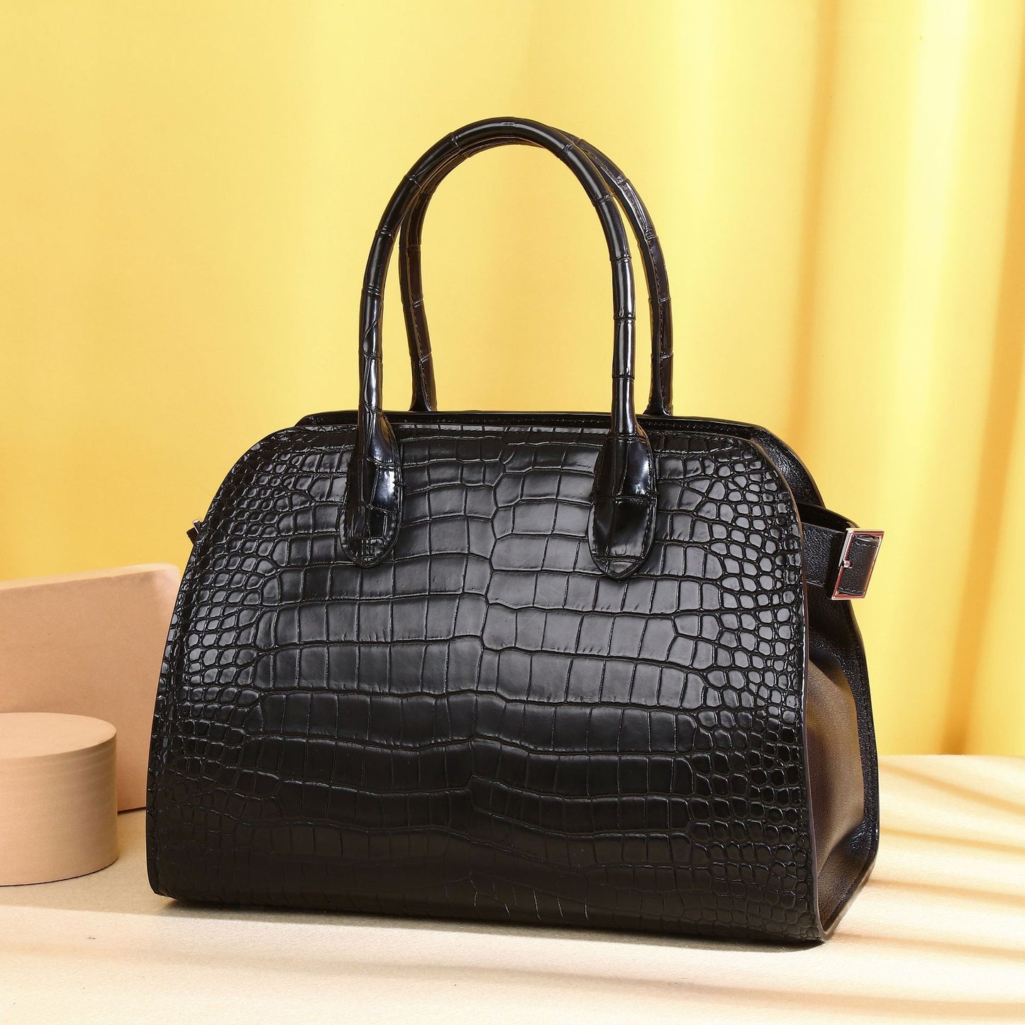 New Arrival Siamese Croc-Effect Genuine Leather Garden Tote for Women, A Fashionable Top-Handle Shoulder Crossbody Handbag with Trendy Design