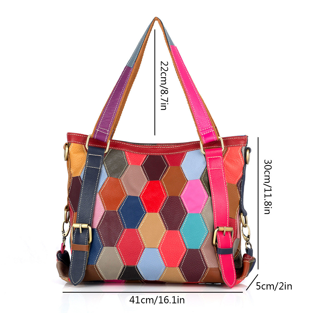 Genuine Leather Multicolor Random Color Block Geometric Patchwork Handbag for Women, Casual Trendy Shoulder Crossbody Tote Purse, Unique Designer Bag for Ladies