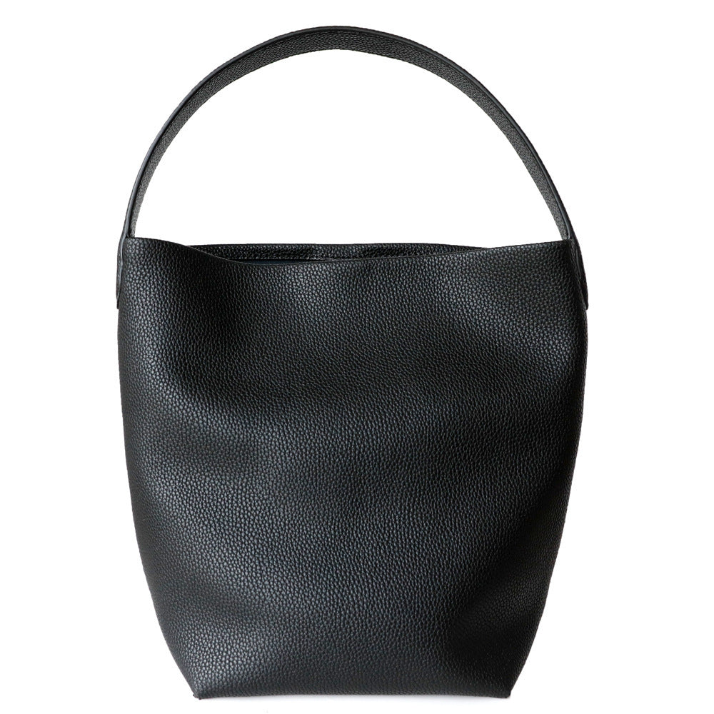 Cowhide Bucket Tote Bag for Women Minimalist Slouchy Shoulder Handbag, Large Capacity Genuine Leather Purse with Versatile Everyday Style