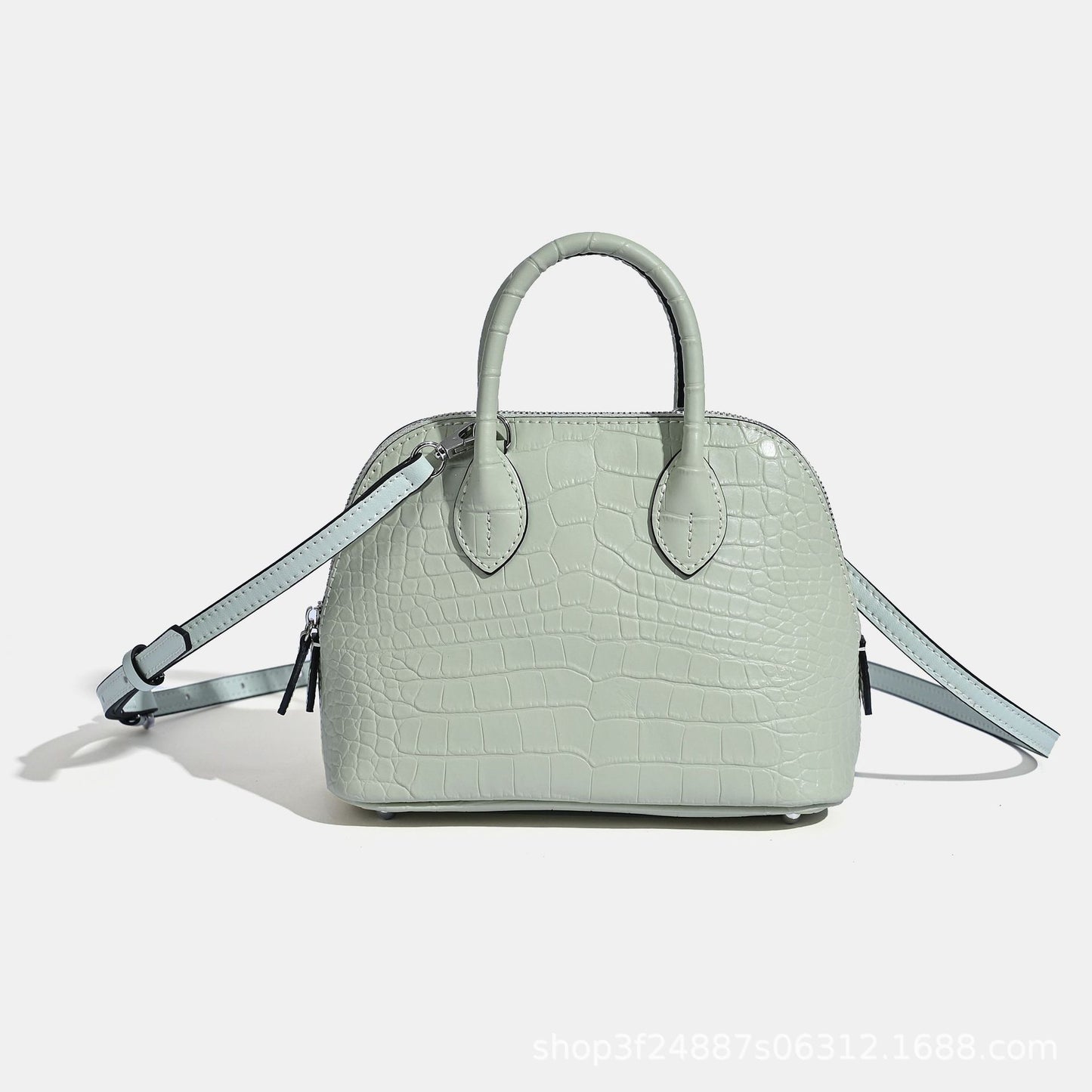 New Arrival Croc-Effect Genuine Leather Bowling Shell Bag for Women, A Mini Top-Handle Crossbody Commuter Handbag with Trendy Versatile Design