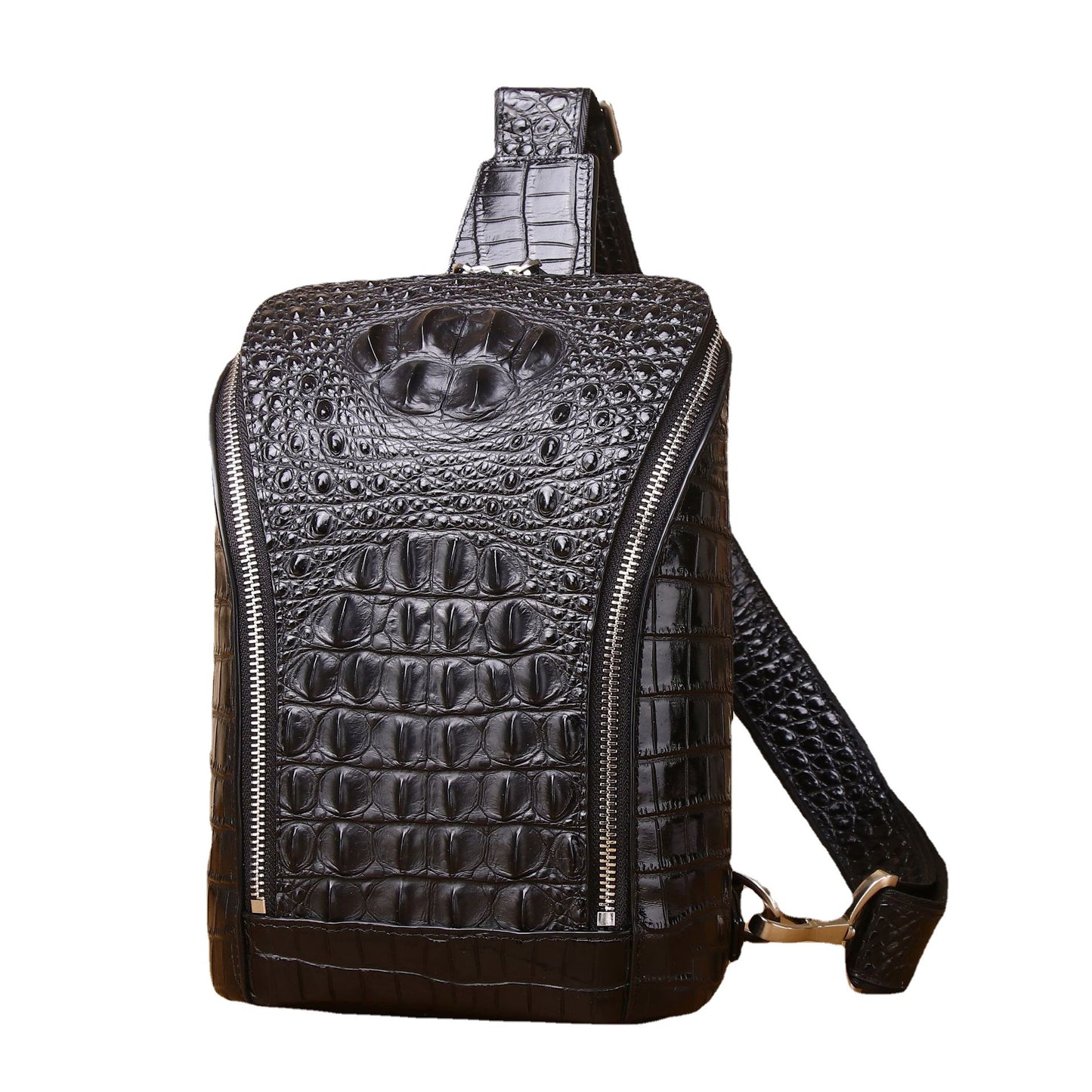 New Arrival Croc-Effect Genuine Leather Chest Bag for Men, A Large Capacity Crossbody Shoulder Small Cowhide Bag with Casual Design