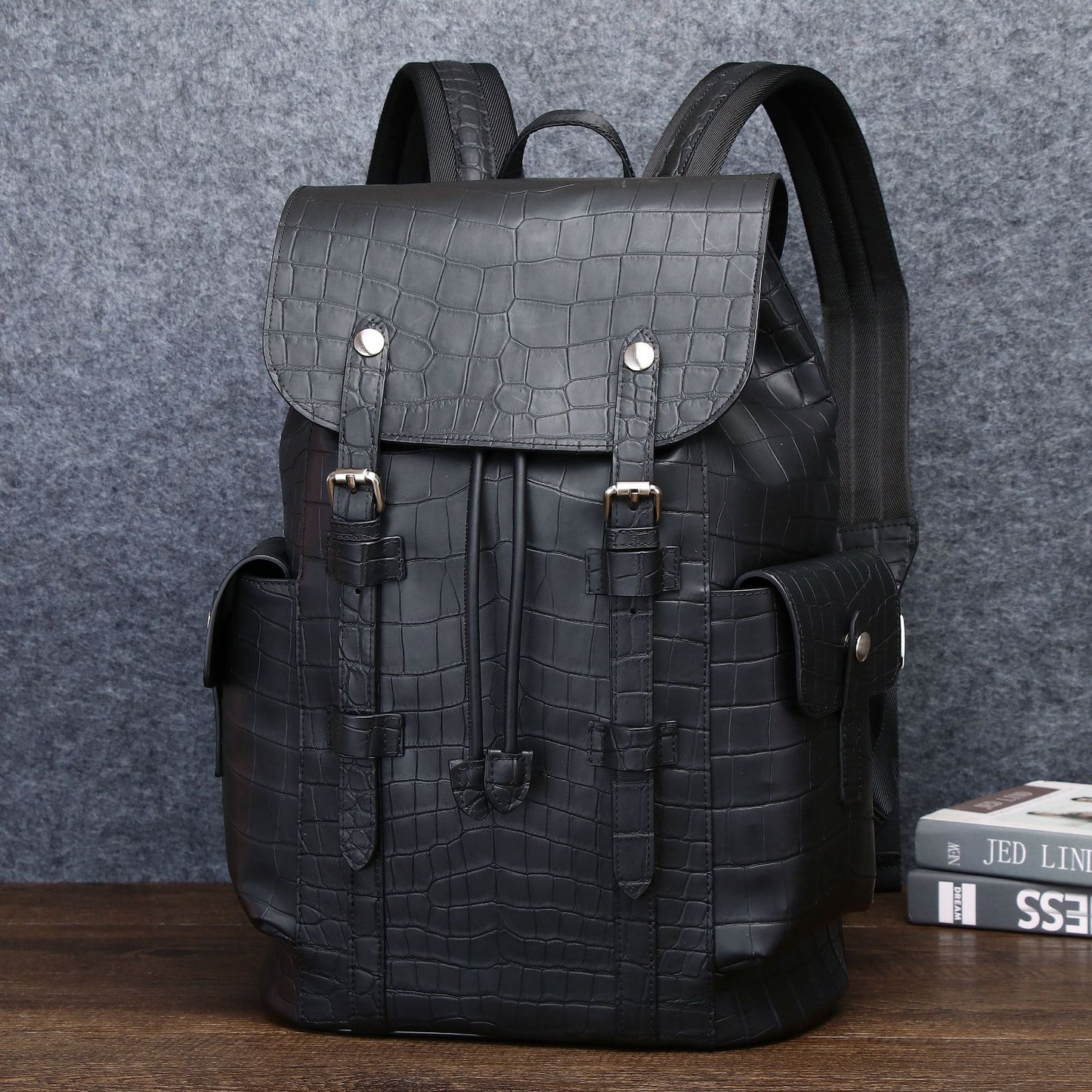 New Arrival Matte Croc-Effect Backpack for Men, A Large Capacity Outdoor Travel Daypack with Laptop Compartment, Perfect for Adventure & Everyday