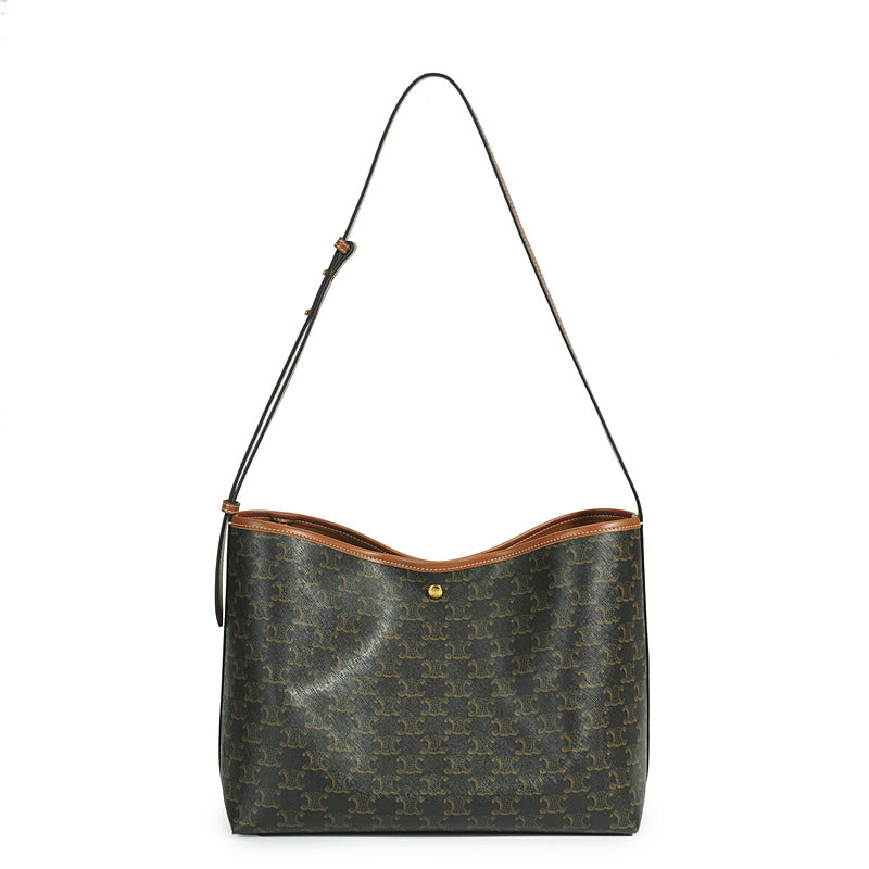 Vintage Brown Monogram Arch Style Soft Shopper Tote Bag for Women Large Crossbody Shoulder Bag Mommy Diaper Bag