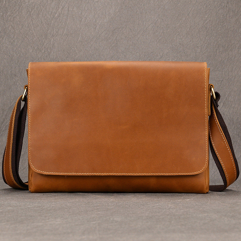 Vintage Crazy Horse Leather Shoulder Crossbody Bag, Genuine Cowhide Pouch, Casual Men's Bag