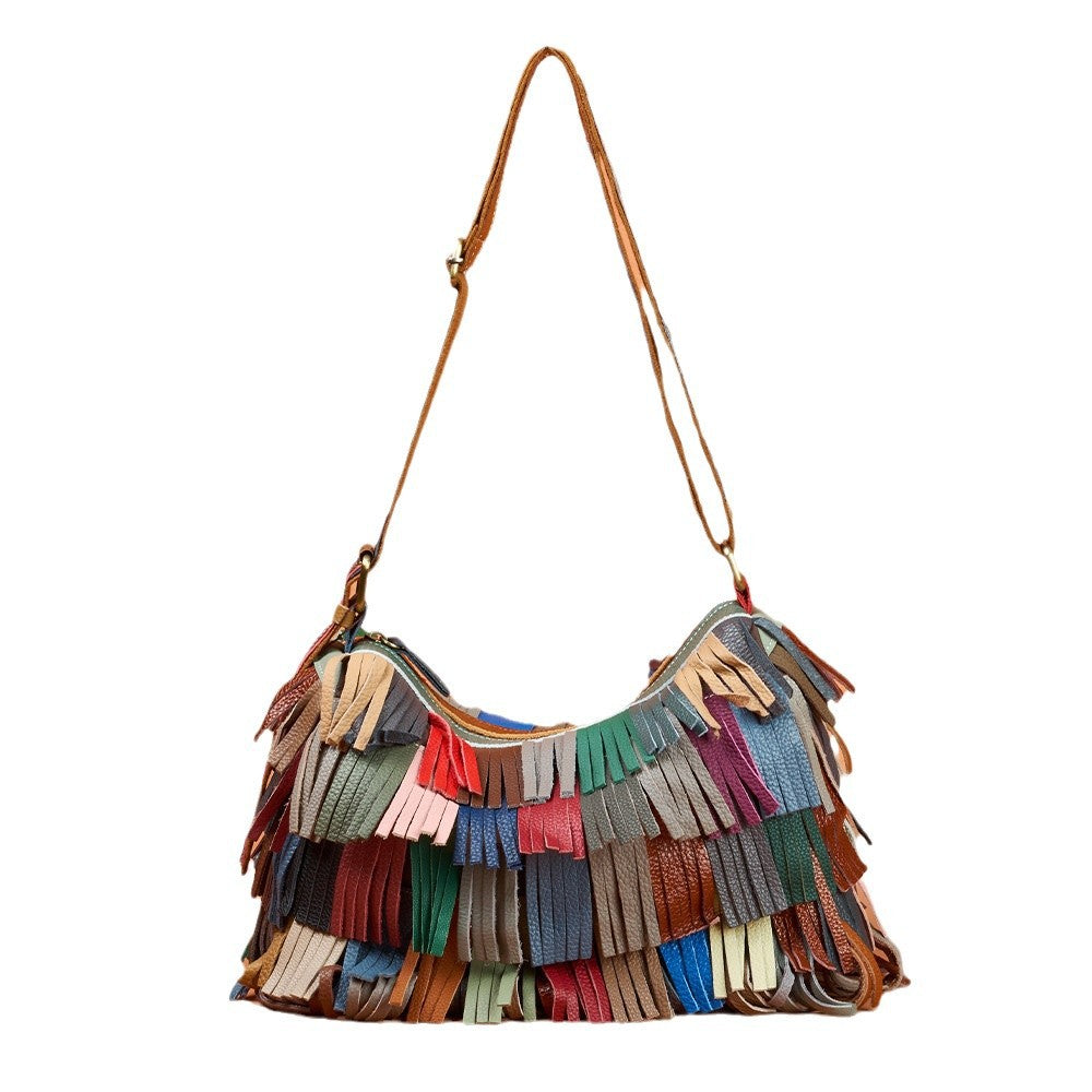 Genuine Top Layer Cowhide Colorful Handmade Handbag for Women, New Arrival Fall Winter Crossbody Shoulder Purse, Unique Designer Leather Bag for Ladies