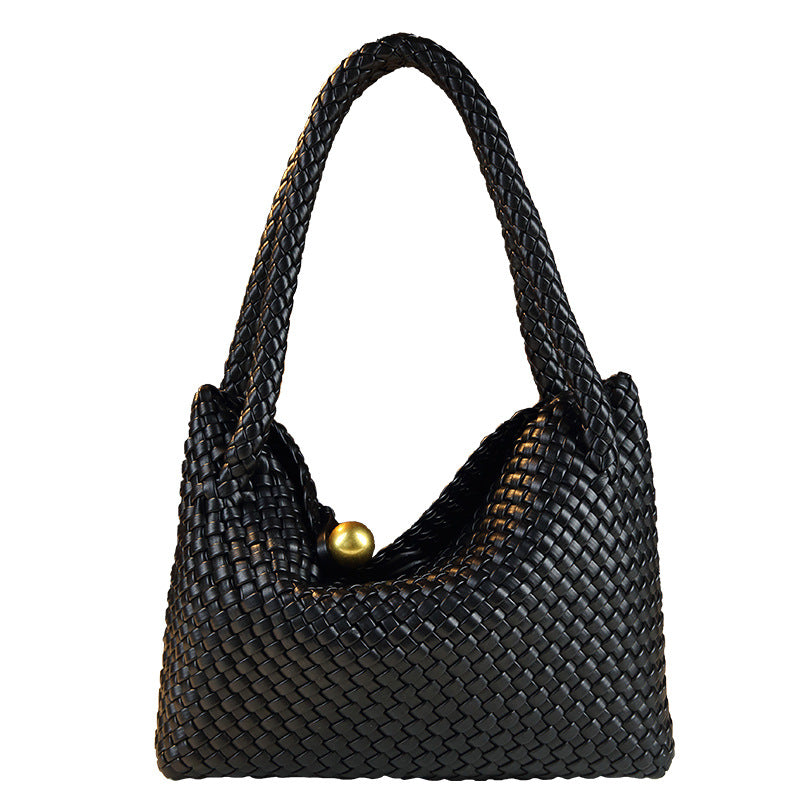 New Arrival Hand-Woven Underarm Bag for Women, Designer Gold Ball Top-Handle Shoulder Handbag Perfect for Work Commute & Daily Style
