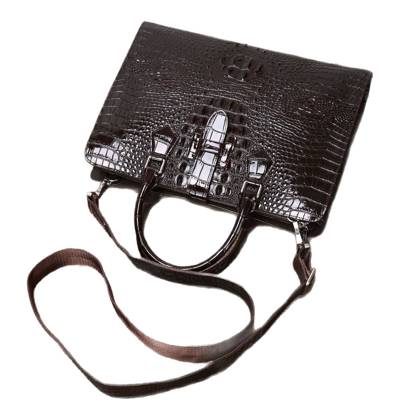 New Arrival Croc-Effect Business Casual Briefcase for Men, A High-End Top-Handle Shoulder Crossbody Bag with Sophisticated Design