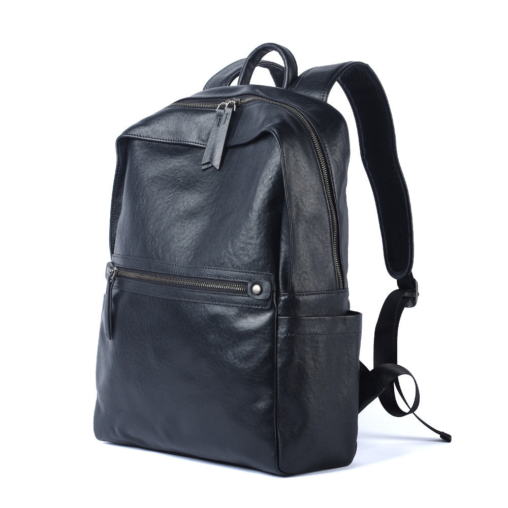 New Black Top Layer Cowhide Leather Backpack, Business Commute Laptop Daypack, Versatile Travel Bag for Men and Women