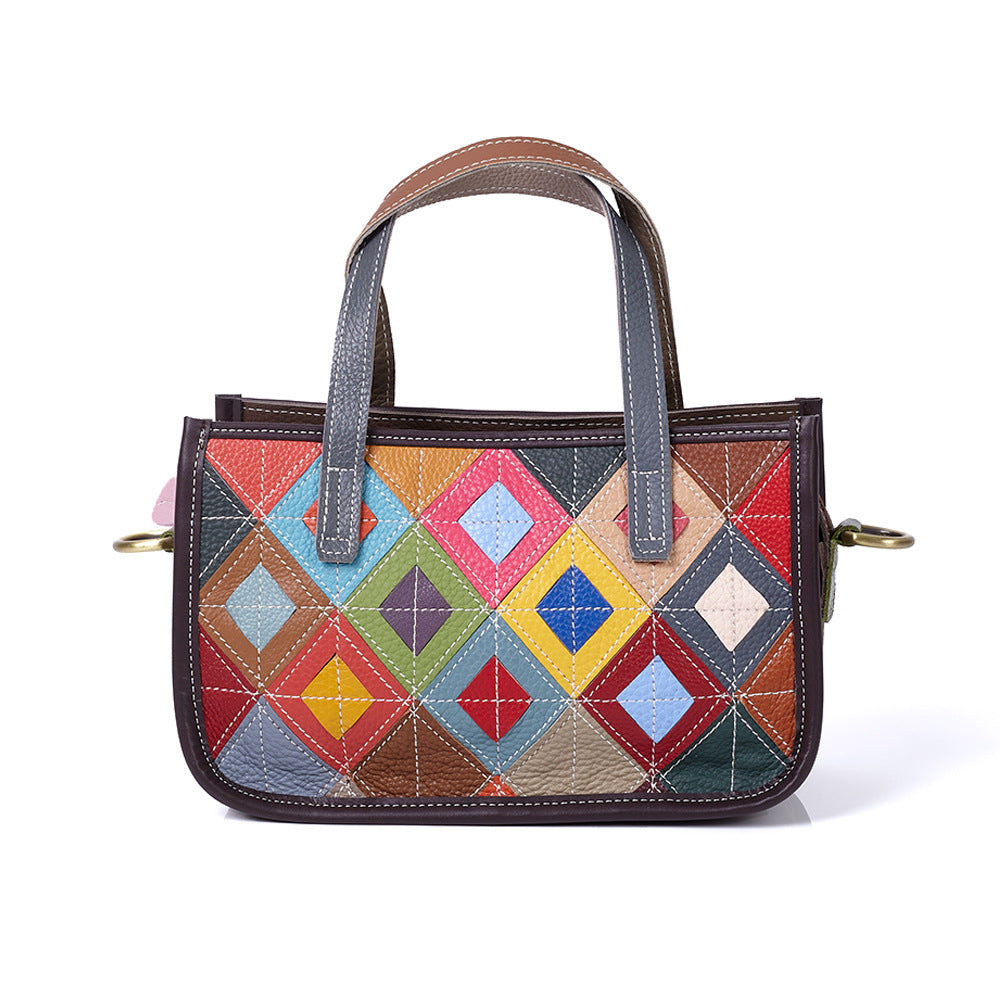 Genuine Cowhide Colorful Diamond Quilted Handbag for Women, New Arrival Fashionable Top Handle Shoulder Purse, Casual Versatile Everyday Bag for Ladies