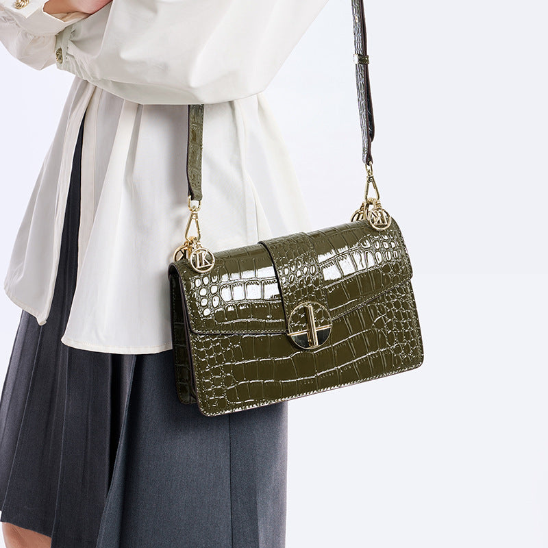 New Arrival Croc-Effect Genuine Leather Small Square Bag for Women, A Versatile Premium Top-Handle Crossbody Handbag with Sophisticated Design