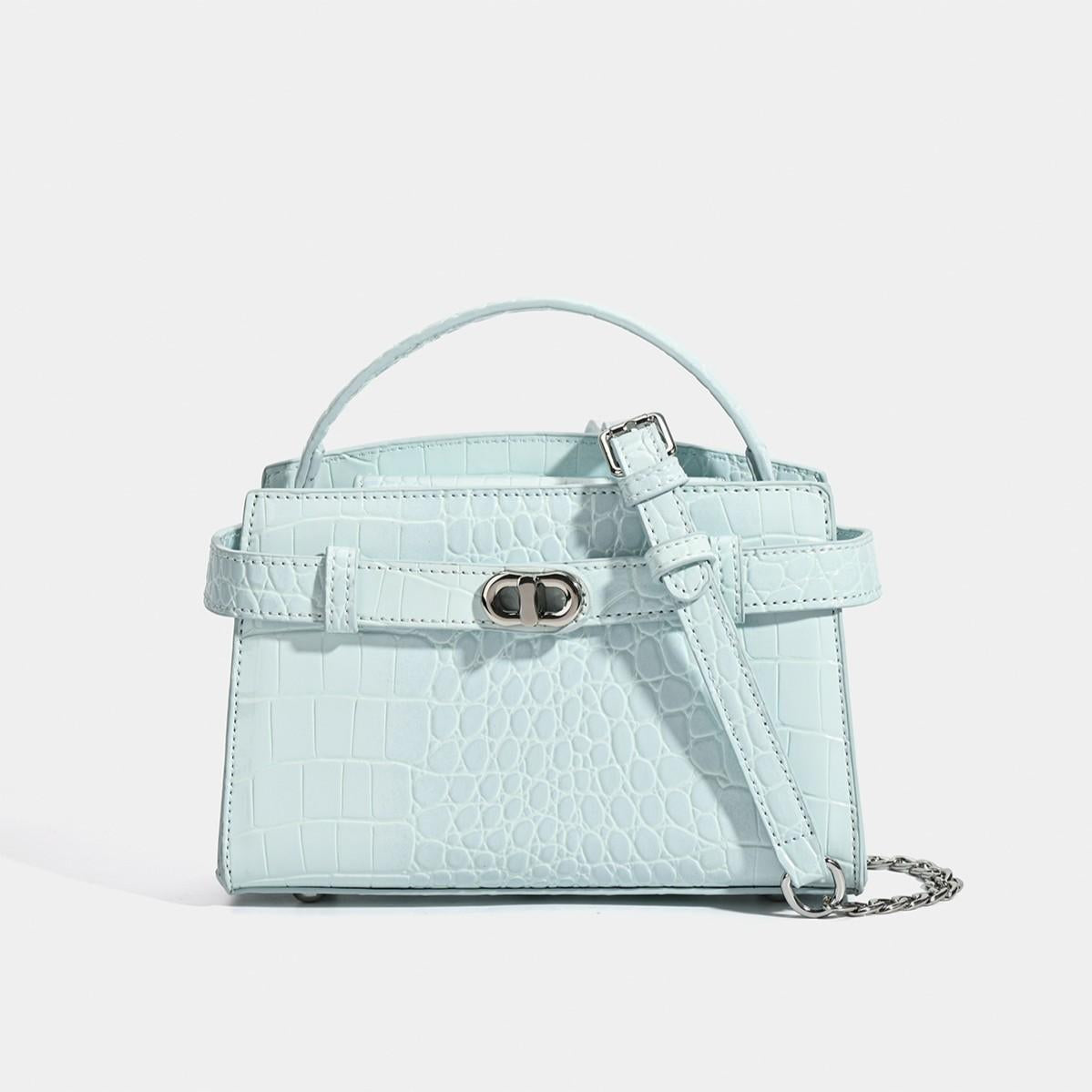 New Arrival Small Kelly-Inspired Croc-Effect Leather Bag for Women, A Versatile Shoulder Crossbody Top-Handle Commuter Handbag with Fashionable Design