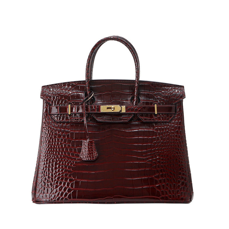 Genuine Leather Crocodile-Embossed Birkin-Style Bag for Women, Large Capacity Commute Top Handle Underarm Purse, Premium Light Luxury Handbag for Ladies
