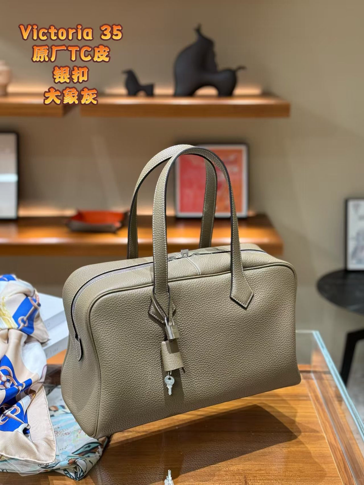 Genuine Top Layer TC Cowhide Victoria Boston Tote Bag for Women, Hermès-Style Commute Travel Handbag, Large Capacity Top Handle Storage Purse for Ladies