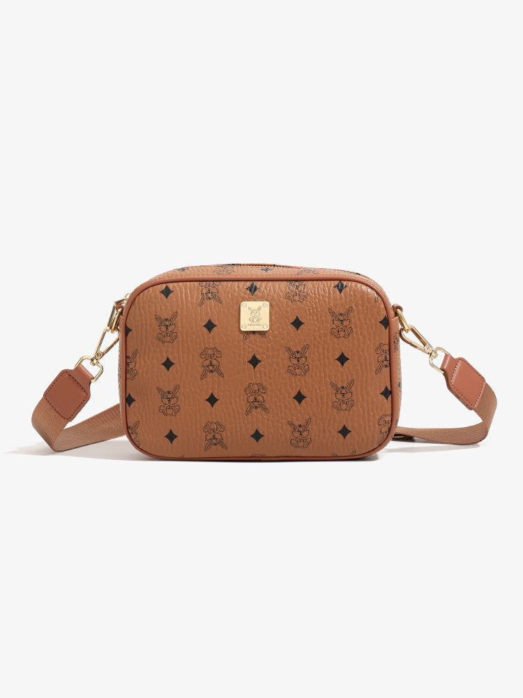 Genuine Leather Bear Print Crossbody Bag for Women, New Spring Summer Ins Style Casual Shoulder Purse, Versatile Fashionable Handbag for Ladies
