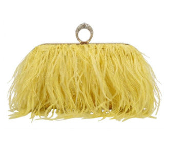 Genuine Ostrich Feather Evening Bag for Women, Fashionable Chain Shoulder Purse, Trendy Clutch Handbag for Parties and Weddings
