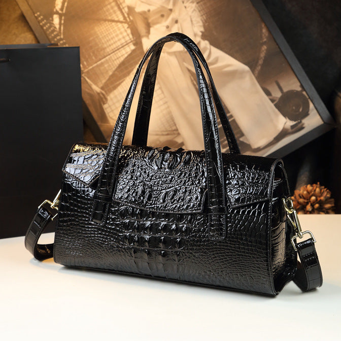 New Arrival Thai Genuine Leather Croc-Effect Evening Bag for Women, A Shoulder Top-Handle Handbag with Wrist Strap, Perfect for Moms & Special Occasions