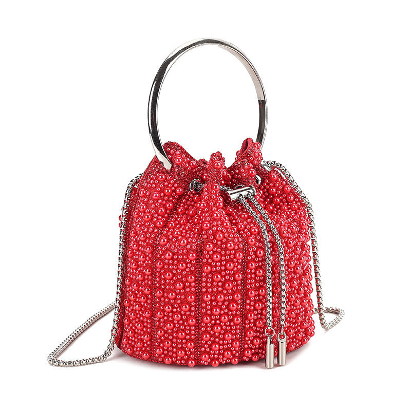 New Evening Bag Rhinestone Tassel Bucket Bag for Women, Crystal-Studded Top-Handle Chain Purse, Sparkly Shoulder Crossbody Handbag with Full Diamond Look
