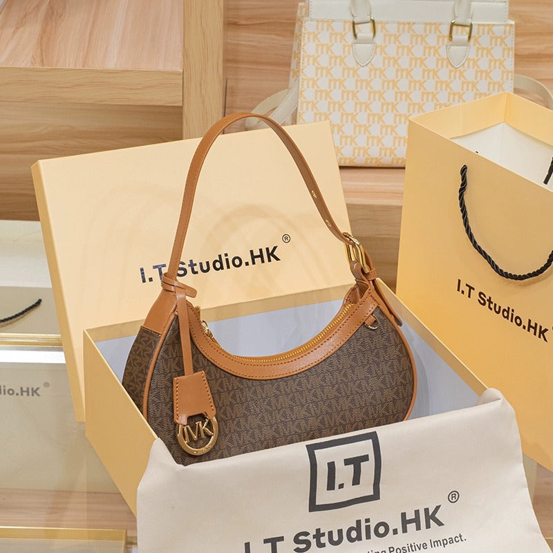 Genuine Leather Crescent Underarm Bag for Women, New Spring Summer Niche Designer Shoulder Purse, Premium Chic Handbag for Ladies