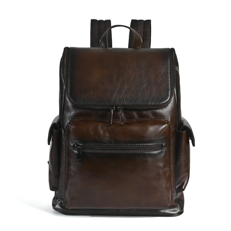 Men's Vintage Genuine Leather Backpack Top Layer Cowhide Large Capacity Travel Bag Casual School Daypack Laptop Compatible