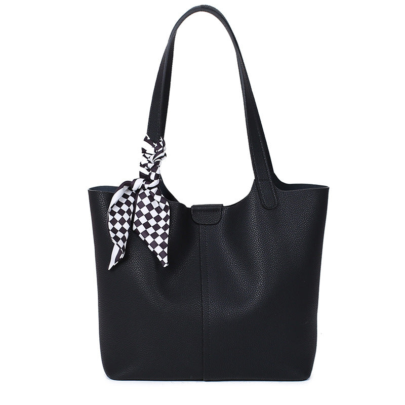 Genuine Leather Bucket Tote Bag for Women Large Capacity Commuter Shoulder Handbag, Practical Cowhide Purse with Versatile Everyday Style