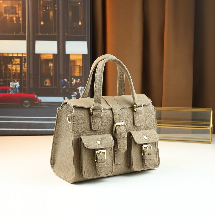Soft Leather Multi-Pocket Tote Bag for Women Yellow Shoulder Crossbody Handbag, Versatile Commuter Purse with Stylish Design