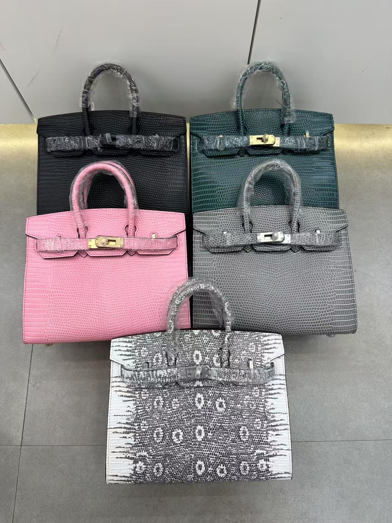 Genuine Top Layer Cowhide Lizard-Embossed Birkin-Style 25cm Bag for Women, Top Handle Crossbody Purse, Light Luxury Casual Handbag for Ladies
