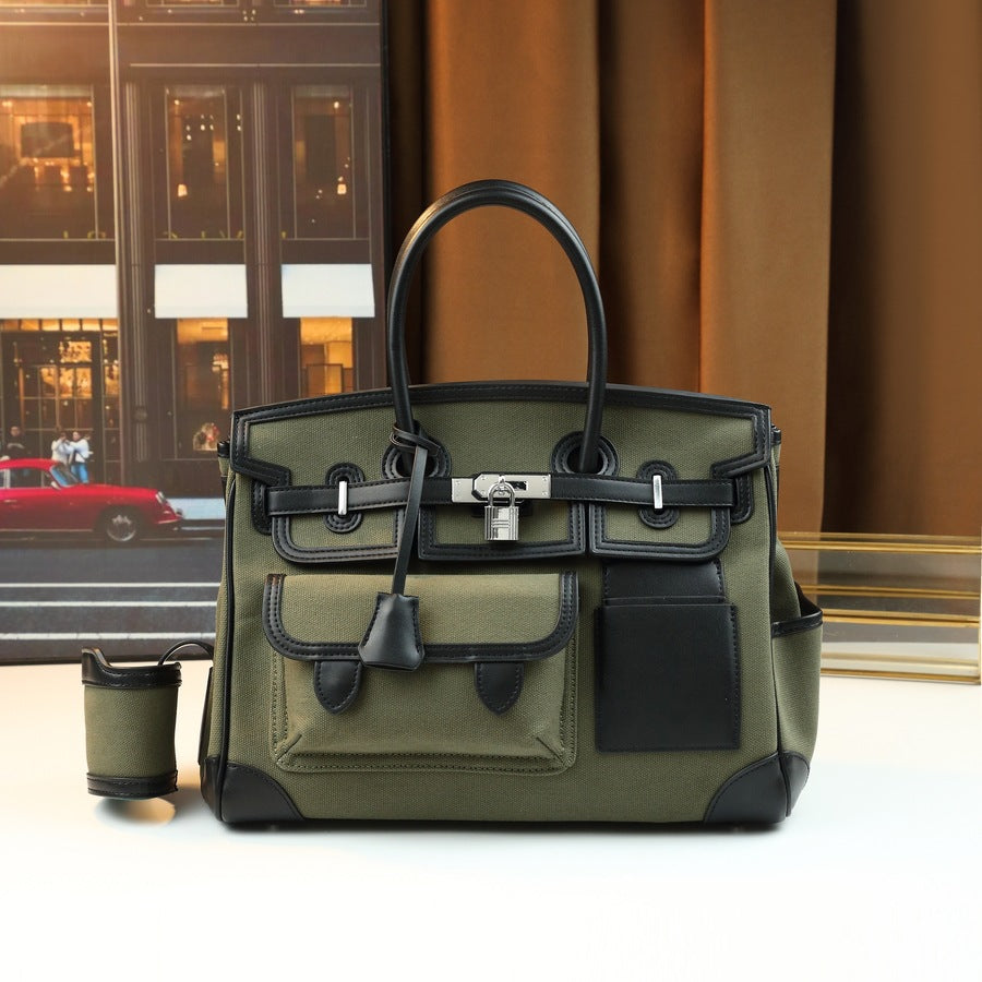 Chic Large Capacity Canvas Travel Tote for Men & Women, Birkin-Inspired Multi-Pocket Structured Handbag with Fashionable Design, Perfect for Travel & Everyday