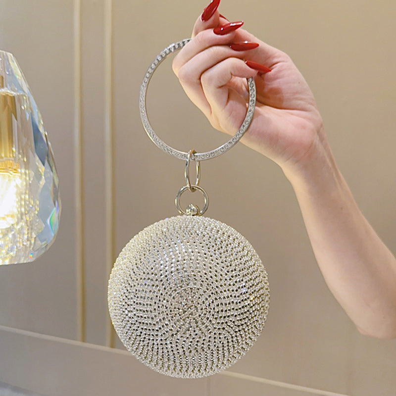 New Rhinestone Spherical Evening Clutch for Women, Gold/Silver Crystal-Studded Round Purse, Sparkly Party Bag for Prom & Nightclub