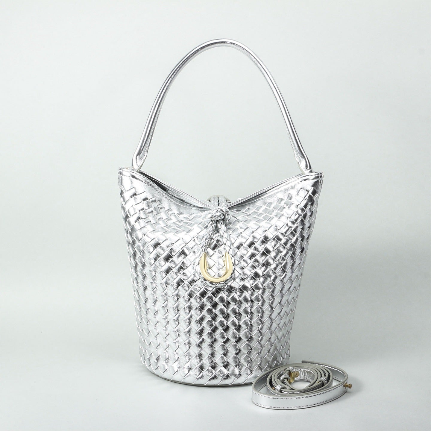 Genuine Leather Woven Bucket Bag for Women, Spring Summer Versatile Crossbody Commute Top Handle Purse, Premium Handbag for Ladies