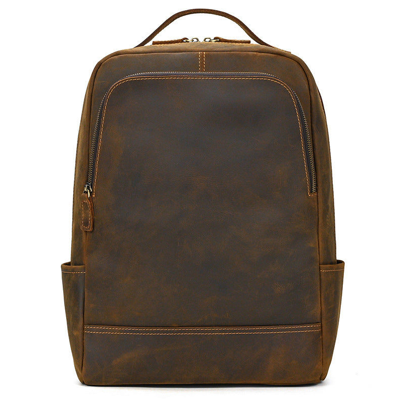 Black Genuine Leather Business Backpack, Top Layer Cowhide Commute Laptop Bag, Minimalist Travel School Daypack for Men