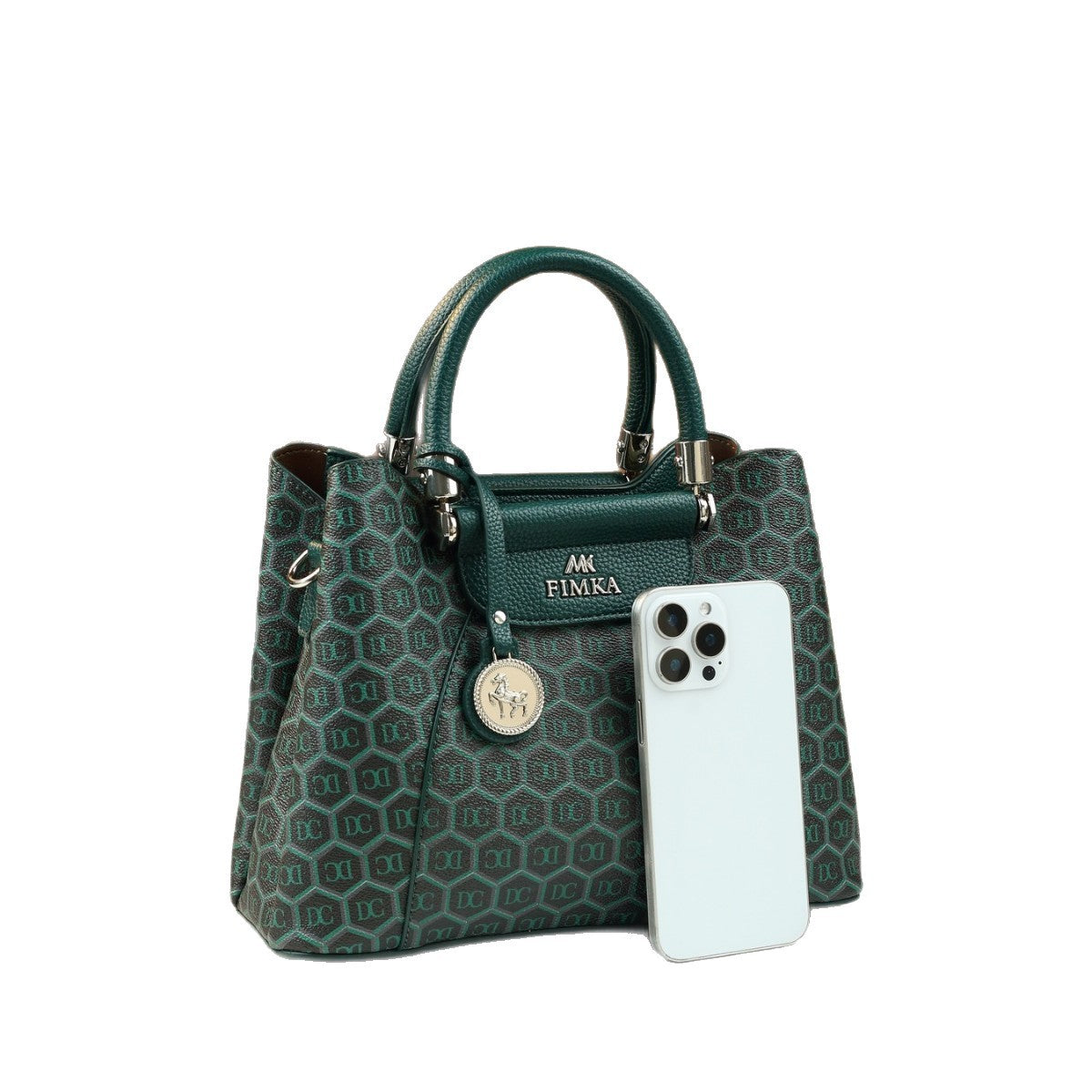 Emerald Green Print Bucket Bag for Women Vintage Large Capacity Shoulder Handbag, Versatile Stylish Purse with Rich Artistic Design