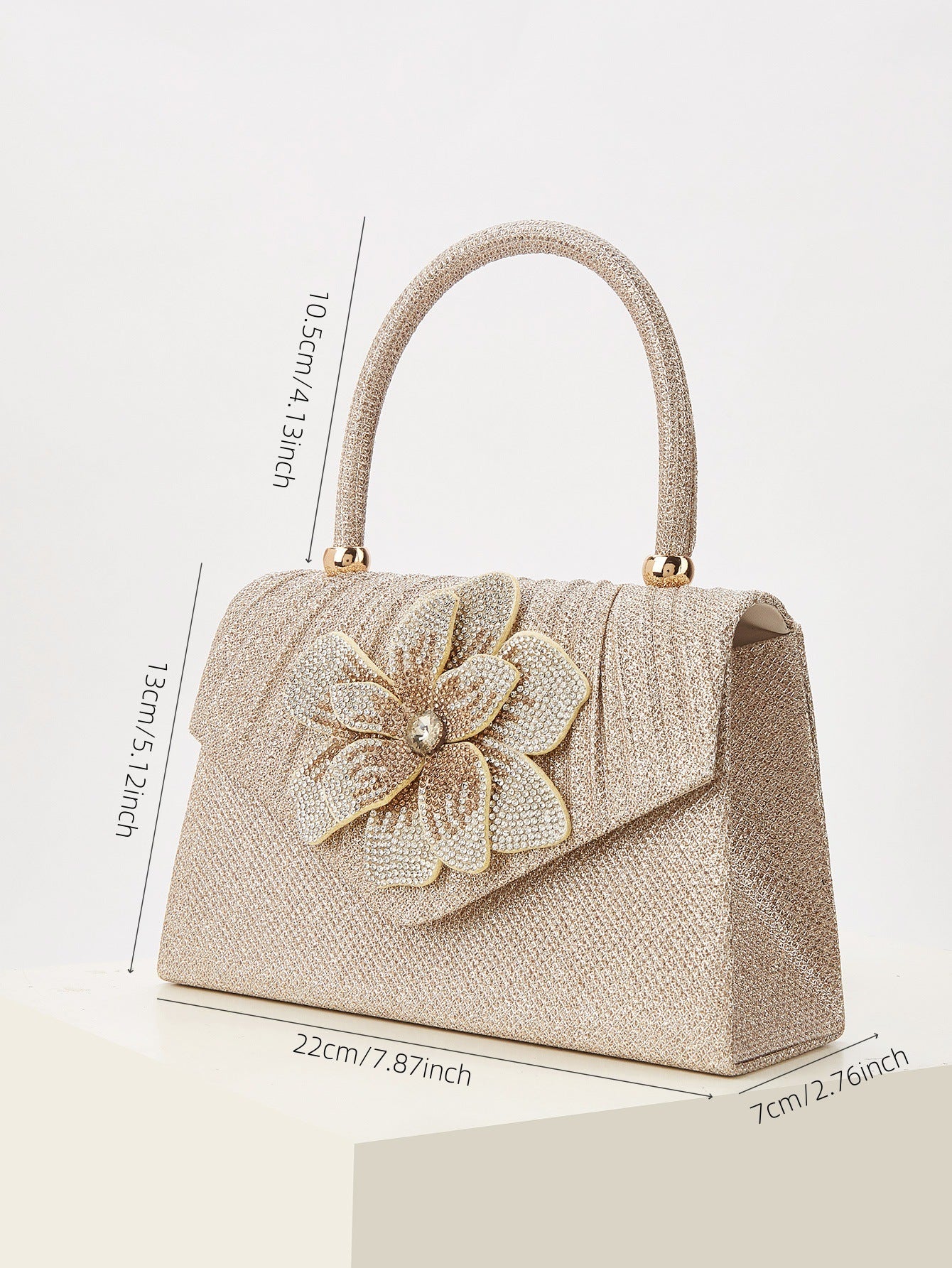 Luxury Rhinestone Pleated Evening Clutch for Women, Sparkly Bow-Top Handle Bag with Detachable Chain, Elegant Formal Party Purse for Ladies