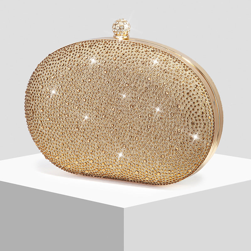 Rhinestone Oval Evening Clutch for Women, New Sparkly Formal Gown Chain Bag, Elegant Wedding Banquet Purse for Ladies