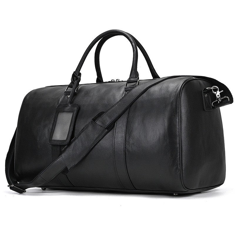 Blue Vintage Genuine Leather Travel Duffle, Large Capacity Gym Bag with Shoe Compartment, Shoulder Crossbody Weekender for Men and Women
