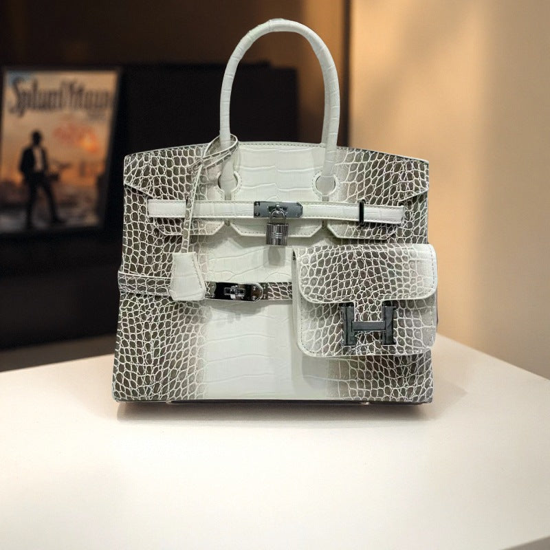 New Croc-Embossed Large Tote Bag for Women, Faux Leather Platinum-Style Top-Handle Handbag, Light Luxury Kelly-Inspired Shoulder Crossbody Purse for Work Commute