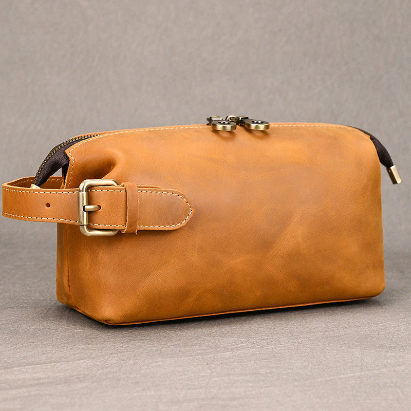 Top Layer Cowhide Large Capacity Toiletry Bag, Makeup Cosmetic Storage Pouch, Cross-Border Travel Organizer Clutch for Women