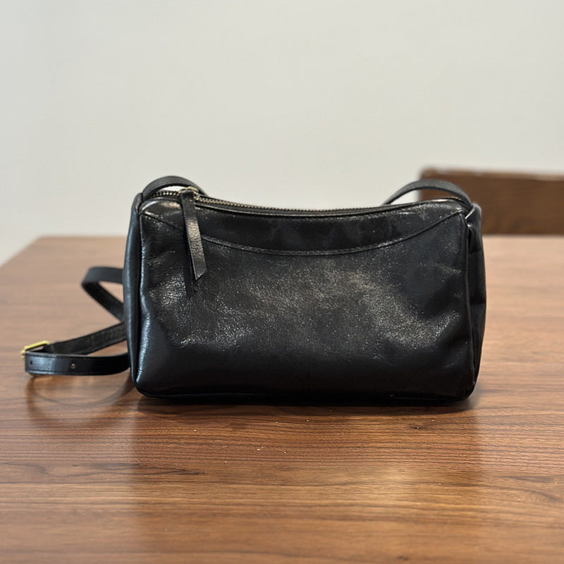 Genuine Top Layer Vegetable-Tanned Cowhide Bag for Women, New Spring Minimalist Brown Yellow Shoulder Crossbody Purse, Small Leather Handbag for Ladies