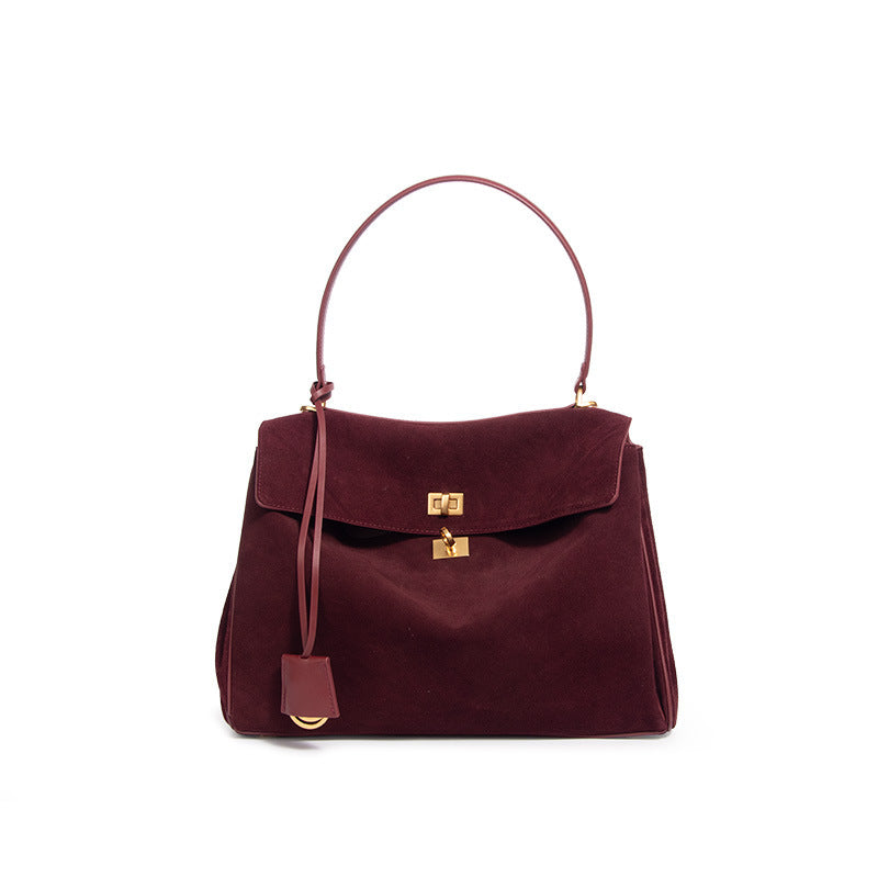 Genuine Suede Matte Cowhide Rodeo Tote Bag for Women, Structured Underarm Shoulder Purse, Large Capacity Premium Commute Handbag for Ladies