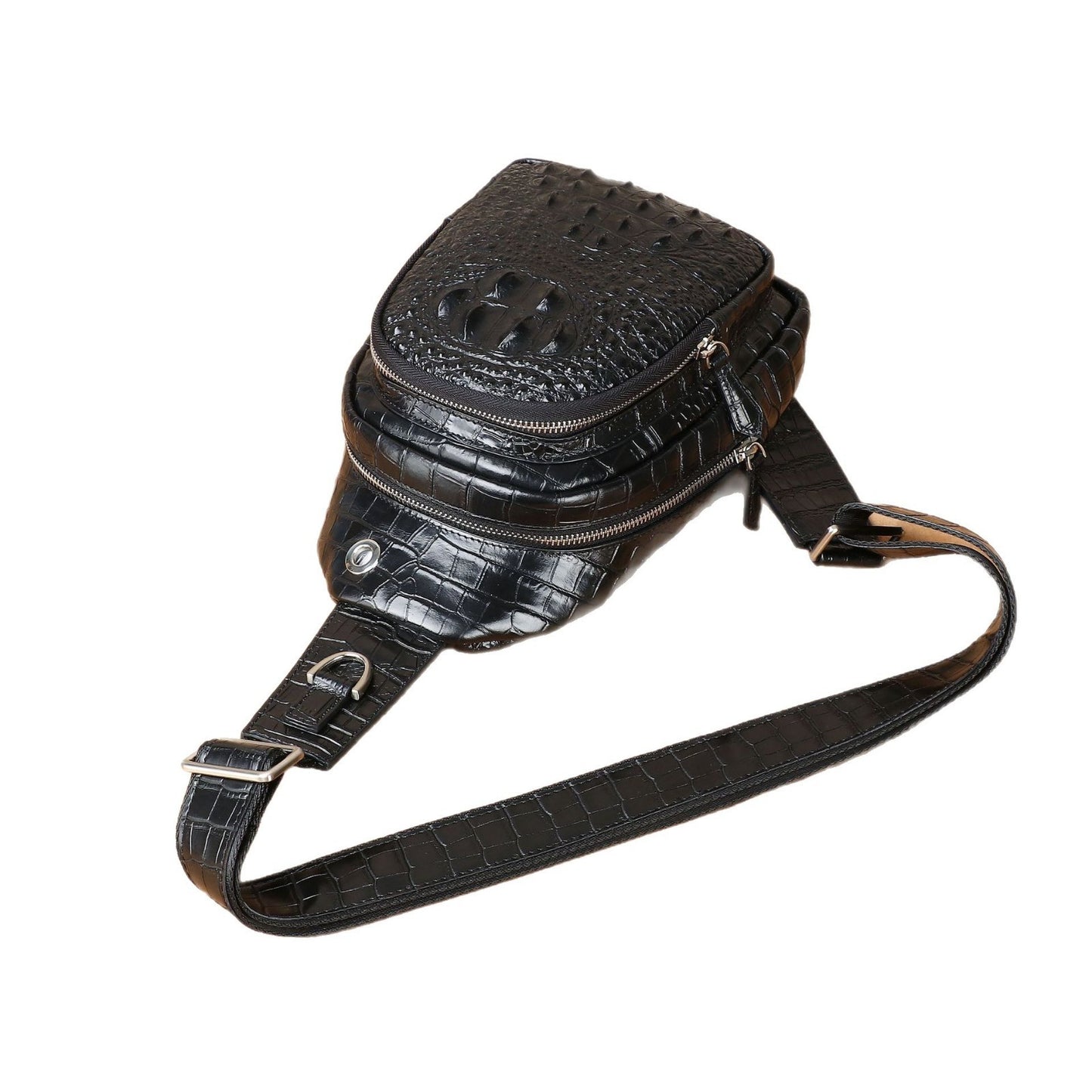 New Arrival Croc-Effect Genuine Leather Chest Bag for Men, A Trendy Crossbody Shoulder Bag with Unique Casual Style