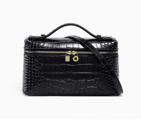 New Arrival Croc-Effect Genuine Leather Bento Box Bag for Women, A Premium Small Square Shoulder Crossbody Handbag with Fashionable Versatile Design